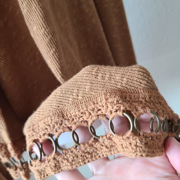 XCVI Crochet Boho Retro Open Women Cardigan Small Western Long‎ Sleeves Camel - Picture 9 of 12